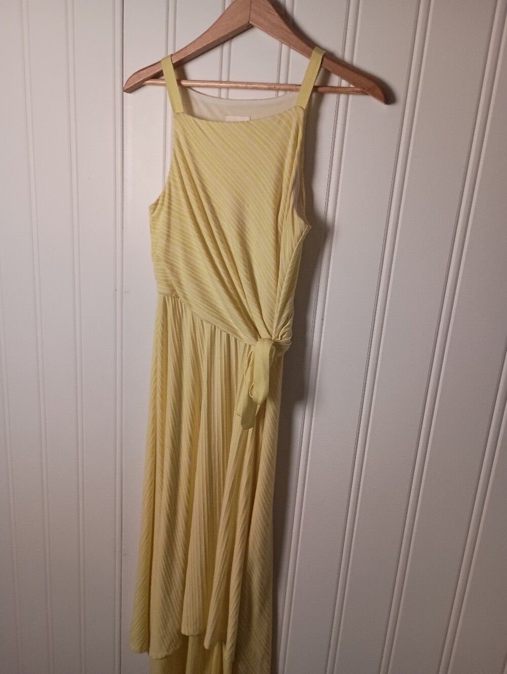 Maeve- 70s Inspired Yellow Sleeveless Knot-Waist Maxi Dress- Size S